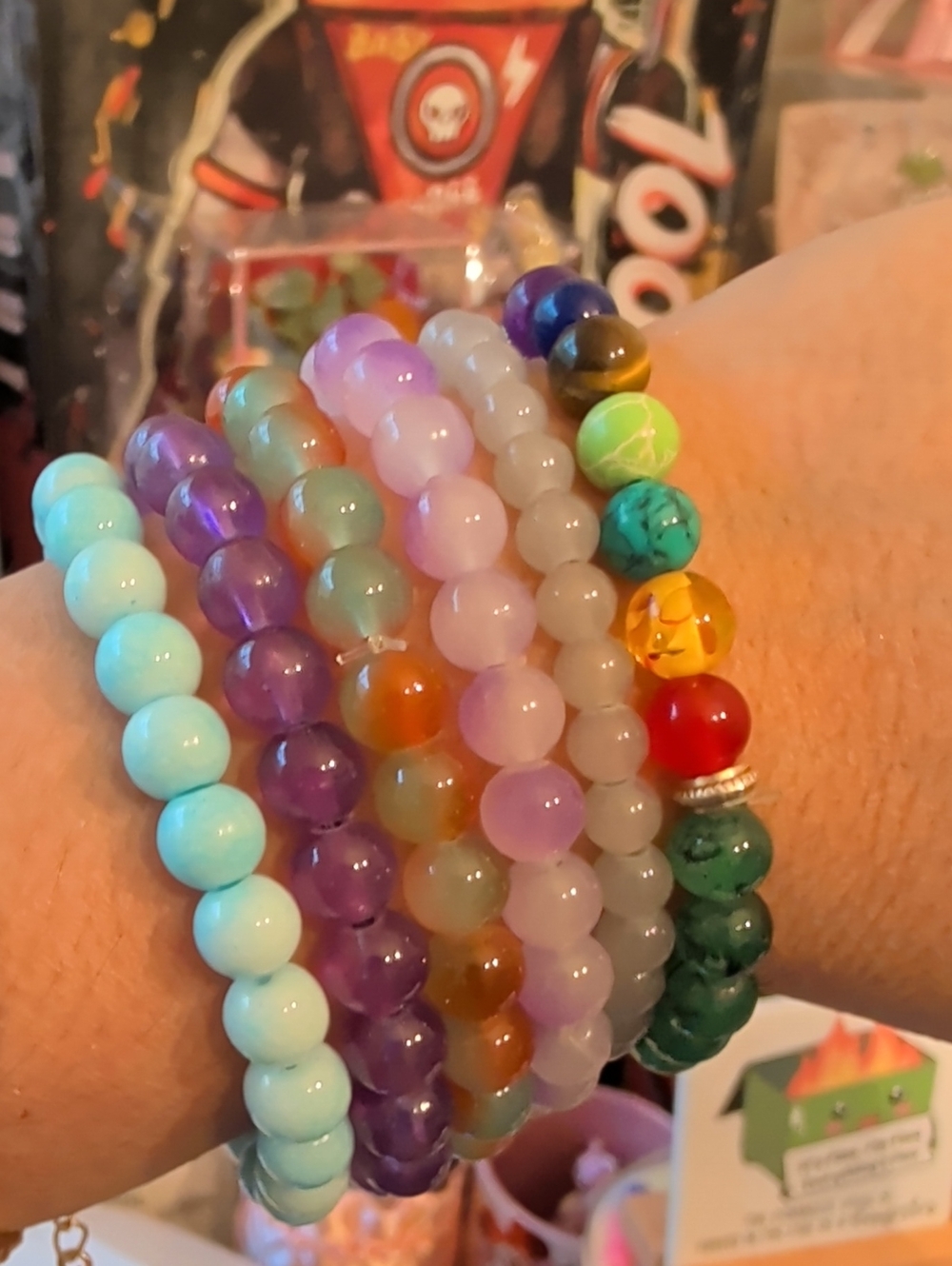 6 Multicolor Beaded Stretch Bracelet Stack - Women9s Fashion Jewelry